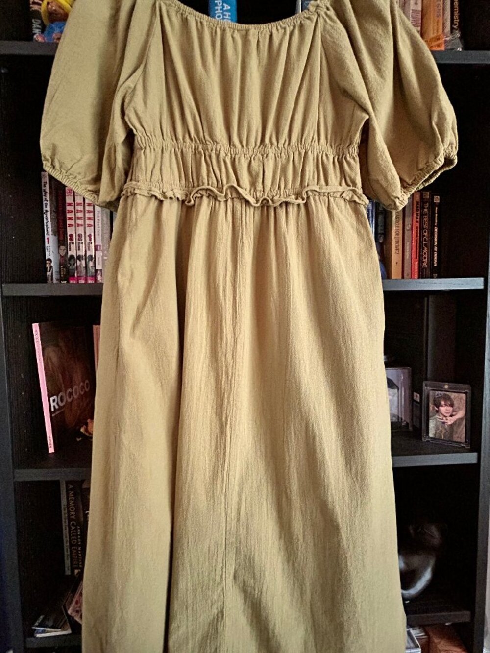 Olive Green Peasant Dress - Picture 3 of 4
